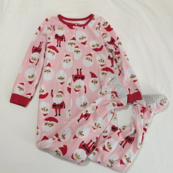 carter's pink santa christmas fleece zipper footie sleeper pajamas size 5 girls - Picture 1 of 5